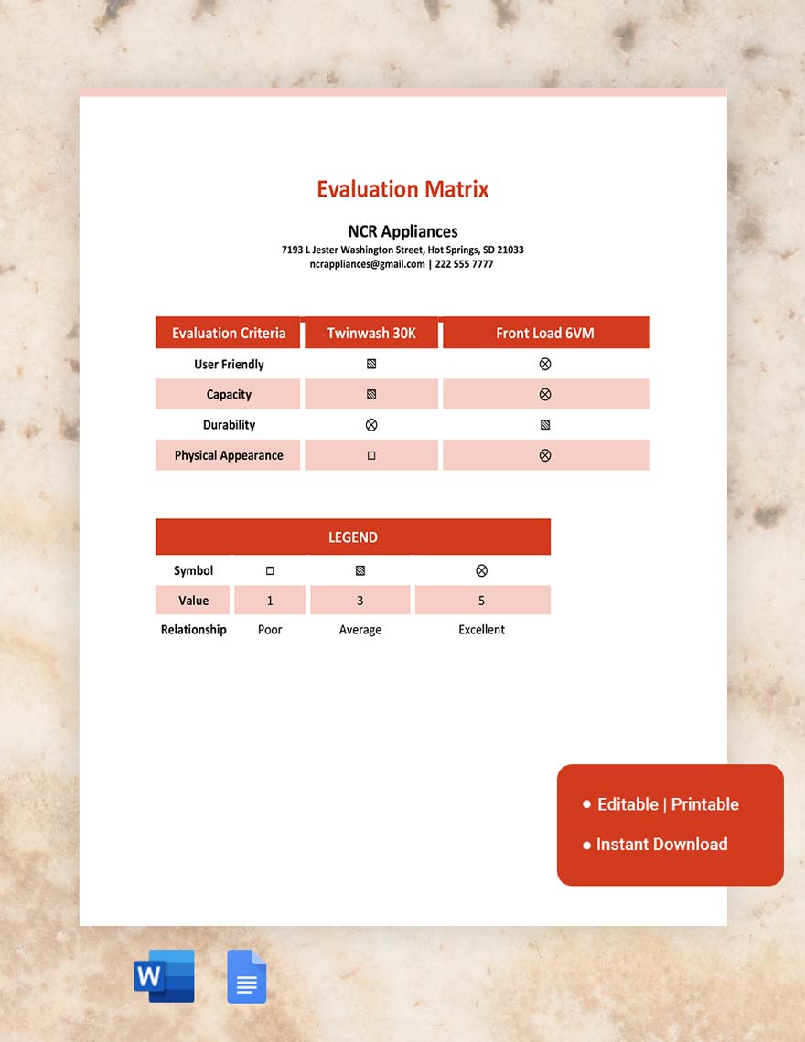 Evaluation Matrix Template