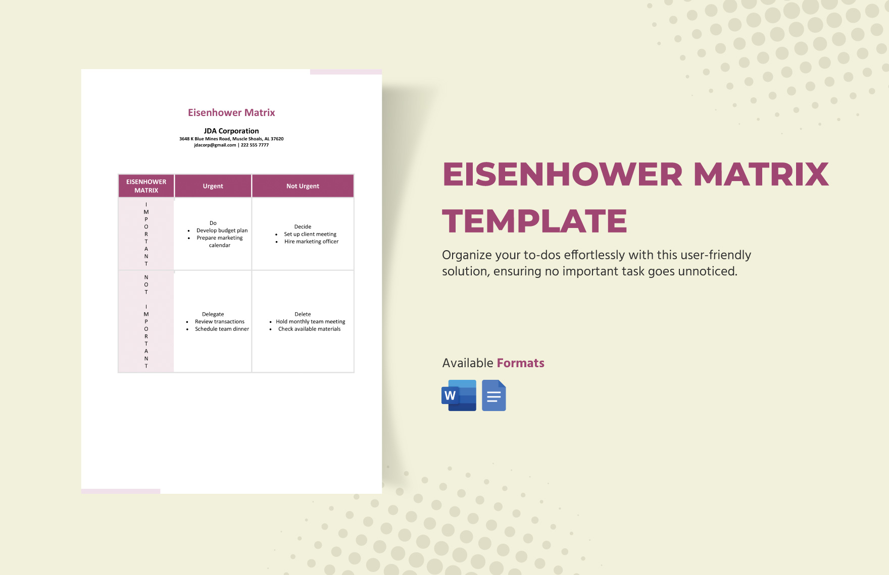 Eisenhower Matrix Template