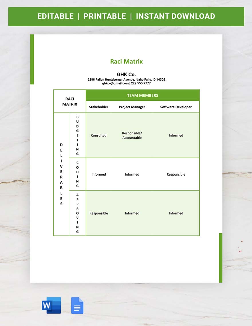 Raci Matrix Template