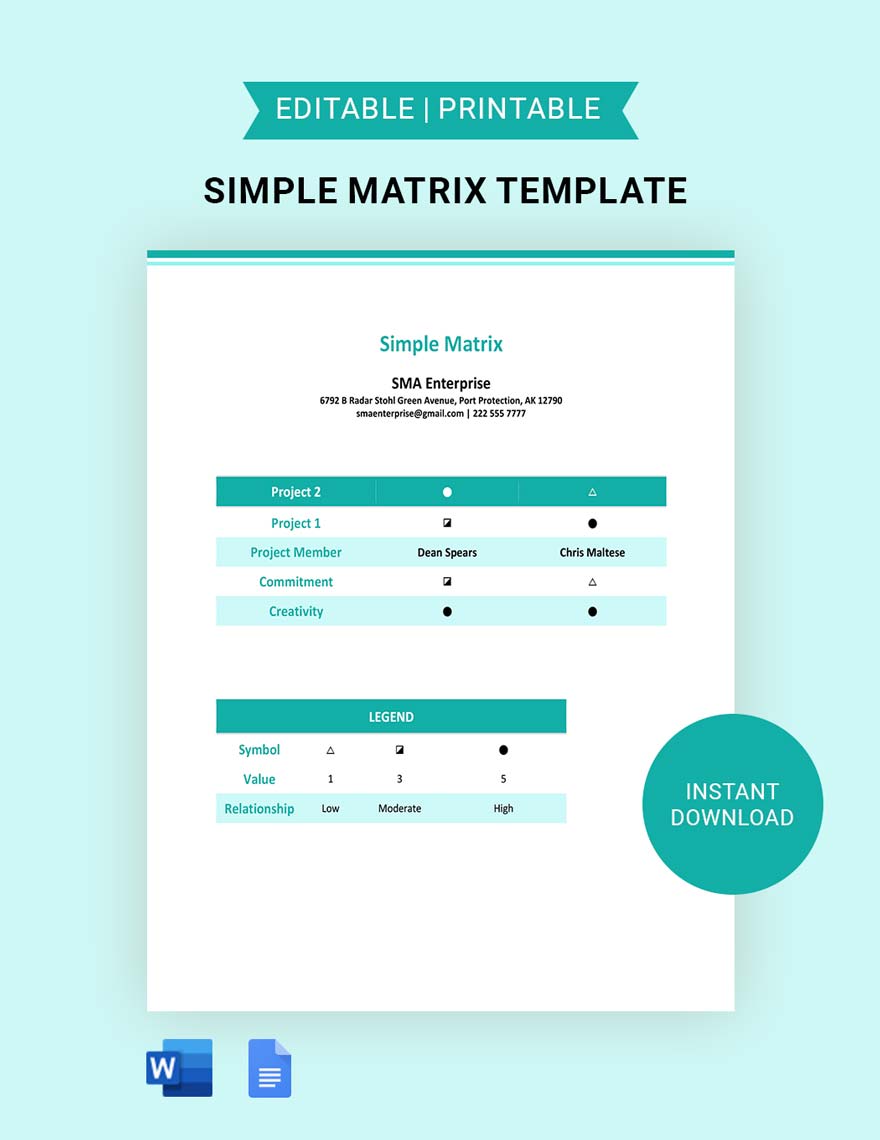 Simple Matrix Template in Word, Google Docs