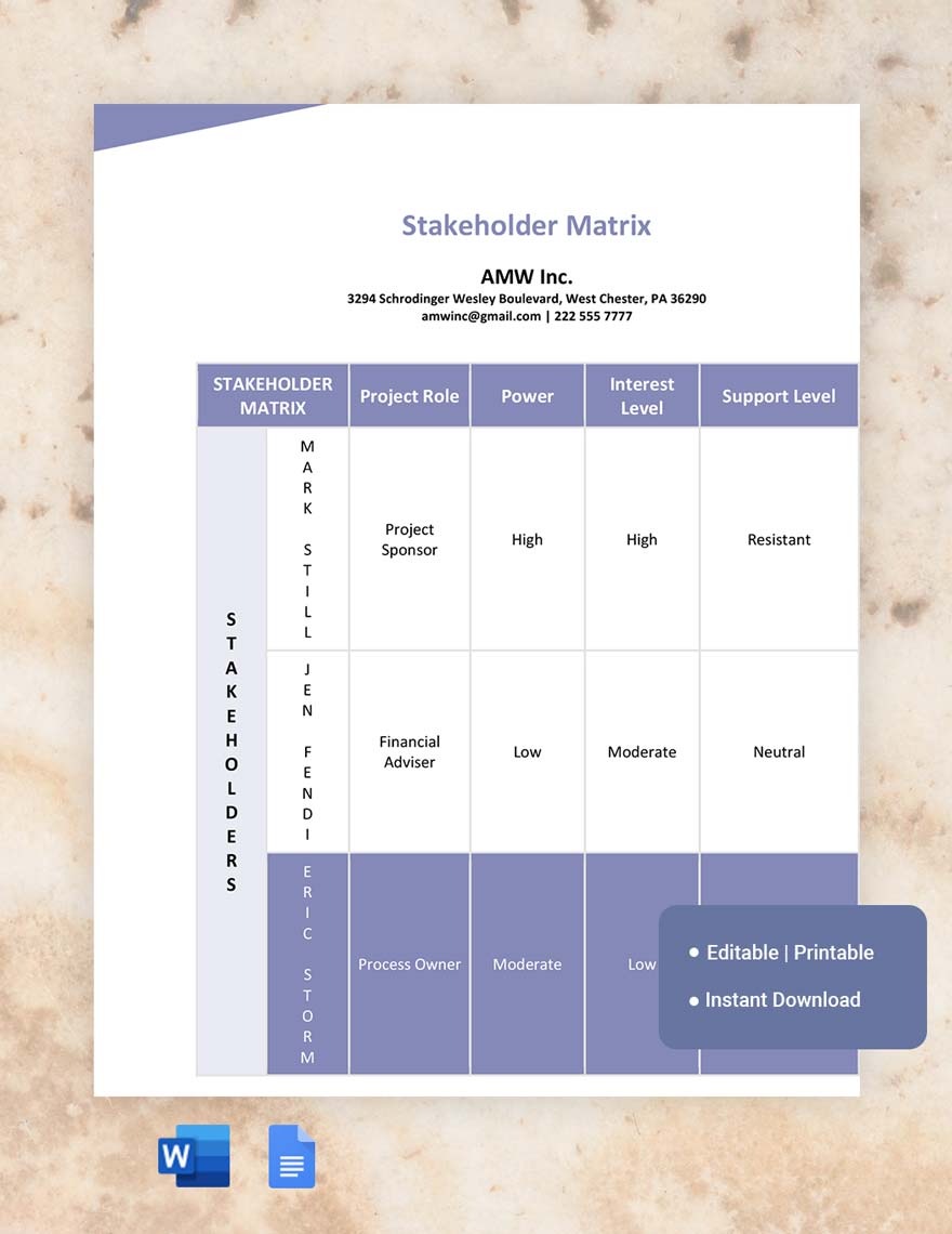 Stakeholder Matrix Template