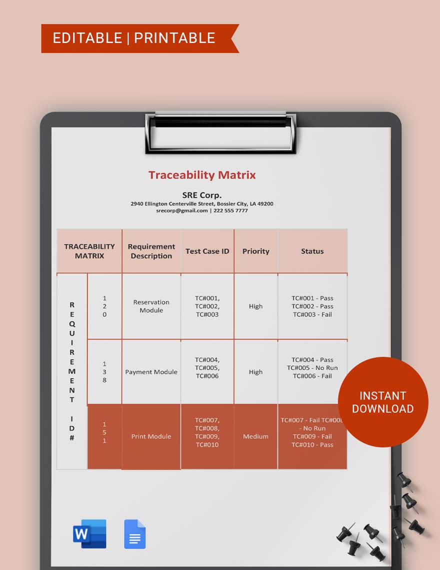 Traceability Matrix Template