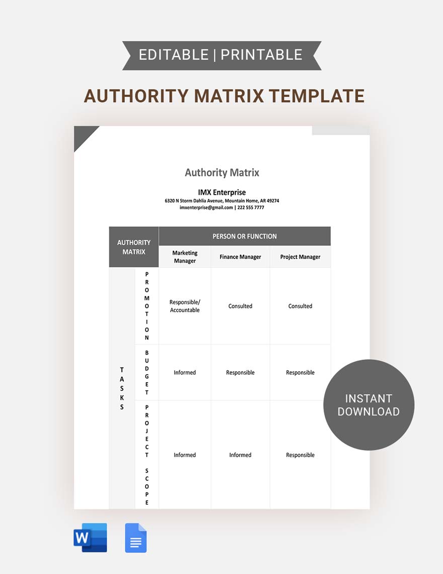 Authority Matrix Template