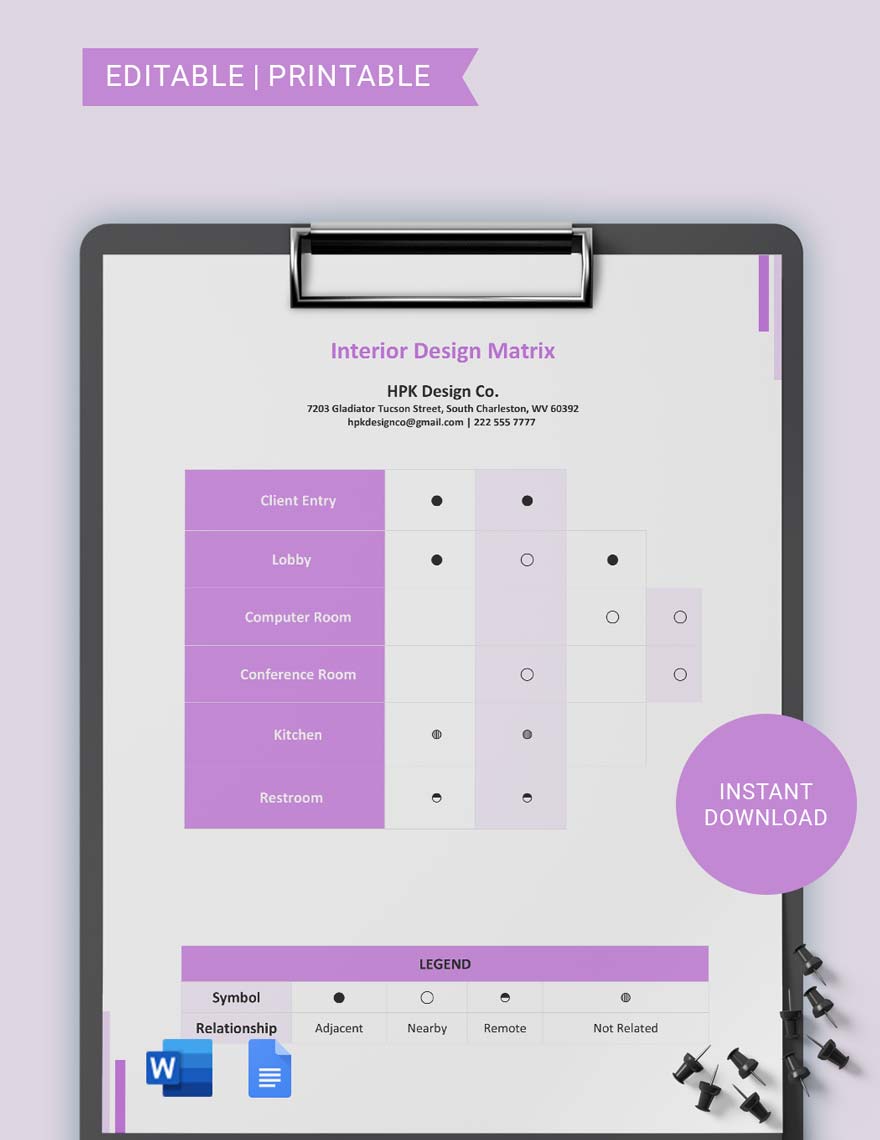 Interior Design Matrix Template