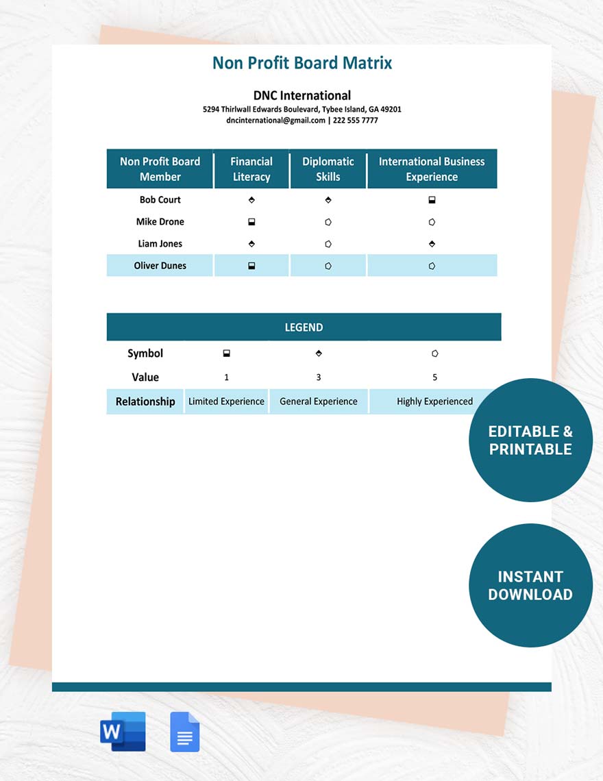 Non Profit Board Matrix Template