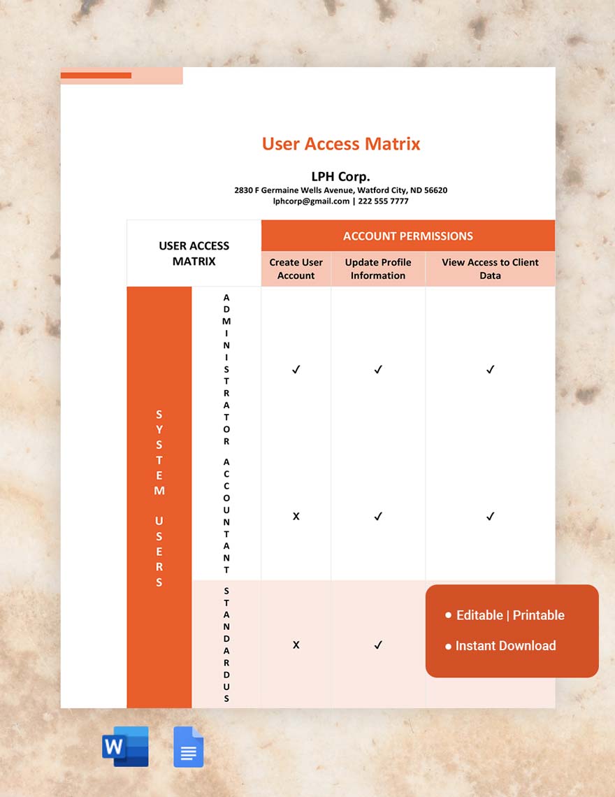 User Access Matrix Template