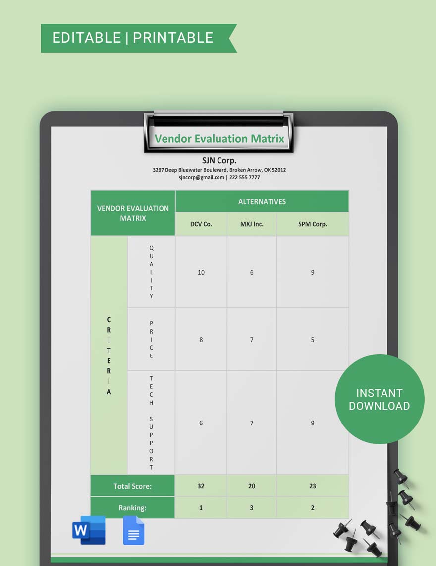 Vendor Evaluation Matrix Template