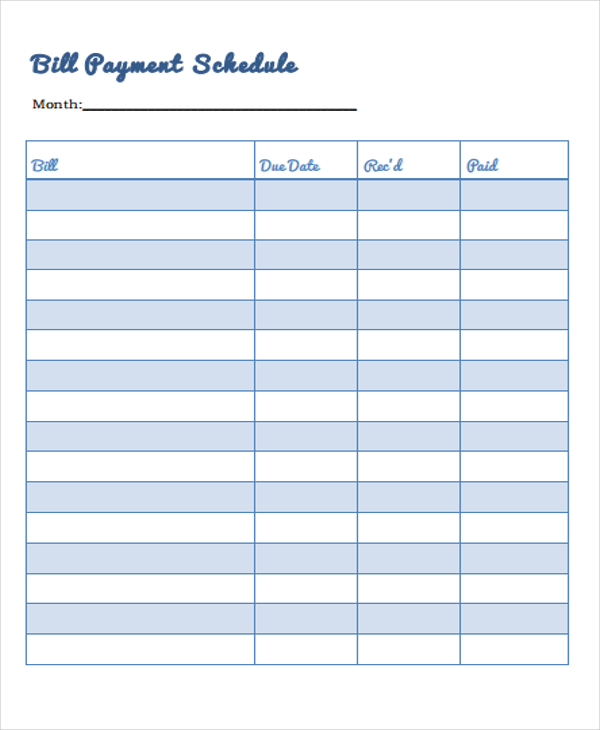 Printable Payment Schedule Template