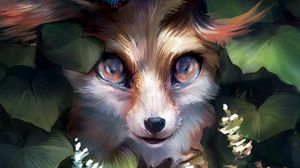 Preview wallpaper fox, cute, art, butterfly, leaves