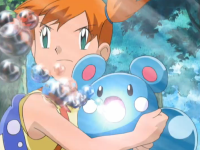 Azurill de Misty usando burbuja.