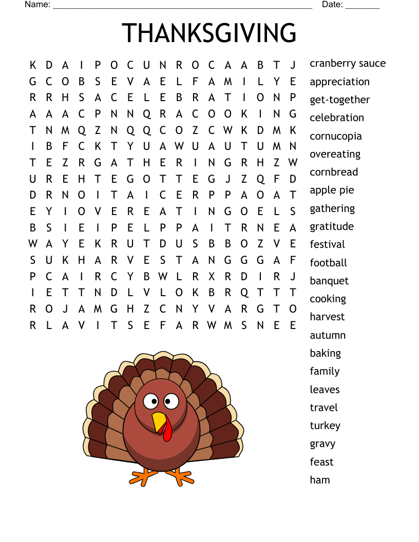 THANKSGIVING Word Search