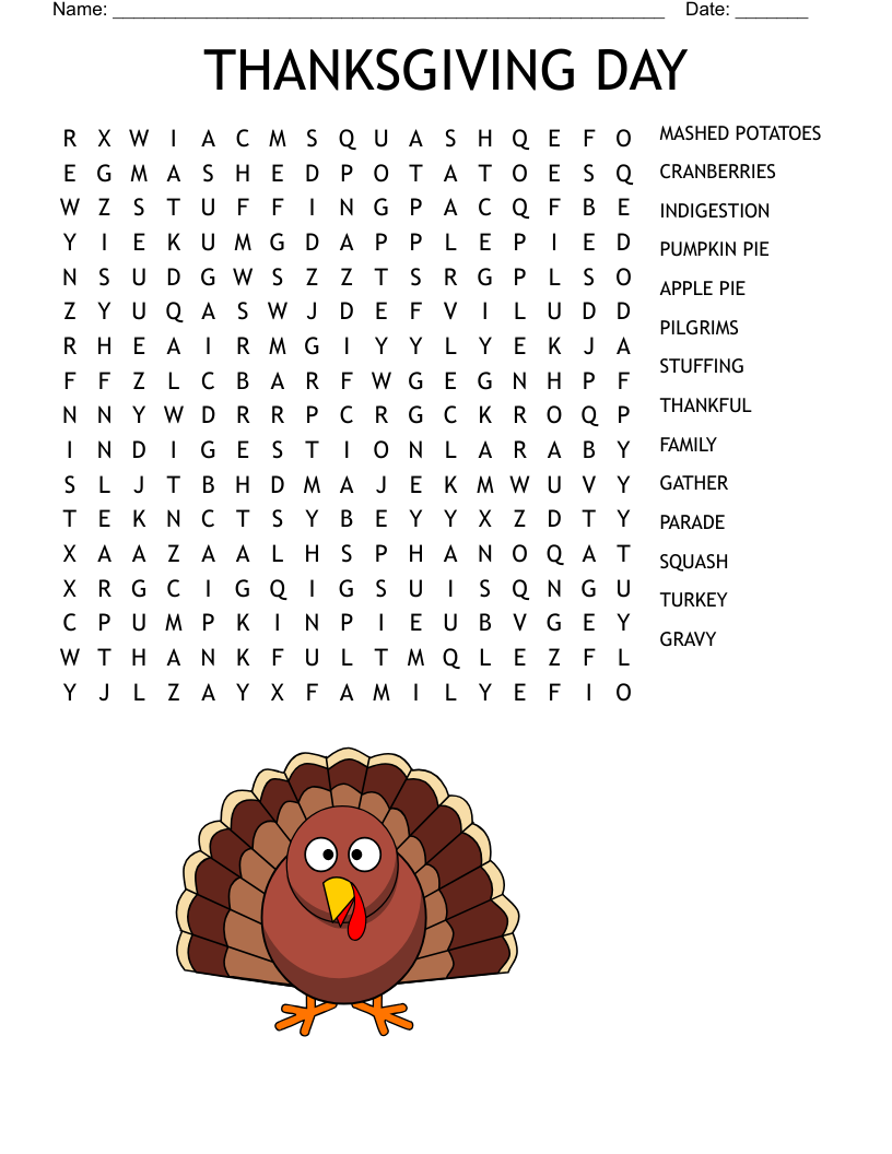 THANKSGIVING DAY Word Search