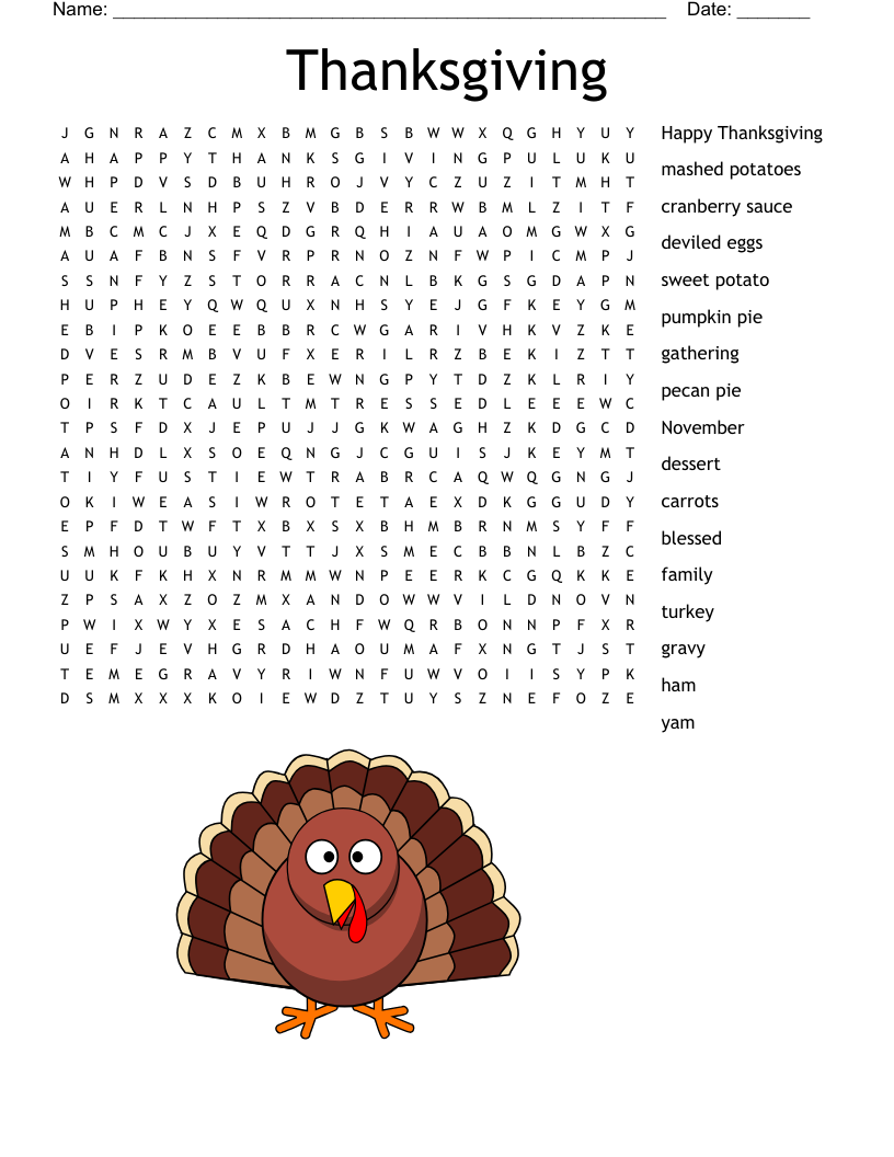 Thanksgiving Word Search