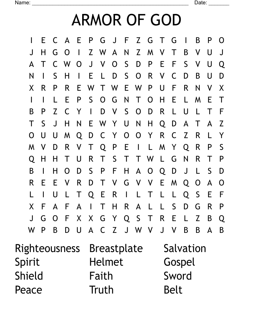 ARMOR OF GOD Word Search - WordMint