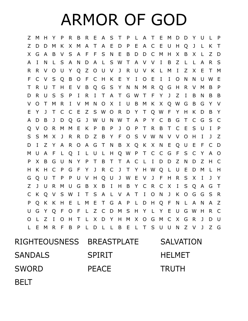 Armor Of God Word Search Printable