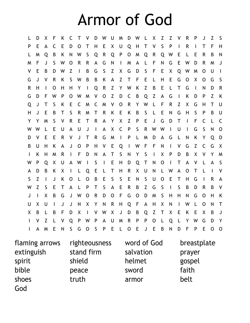 Armor Of God Word Search Printable