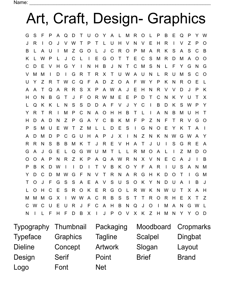 Art, Craft, Design- Graphics Word Search