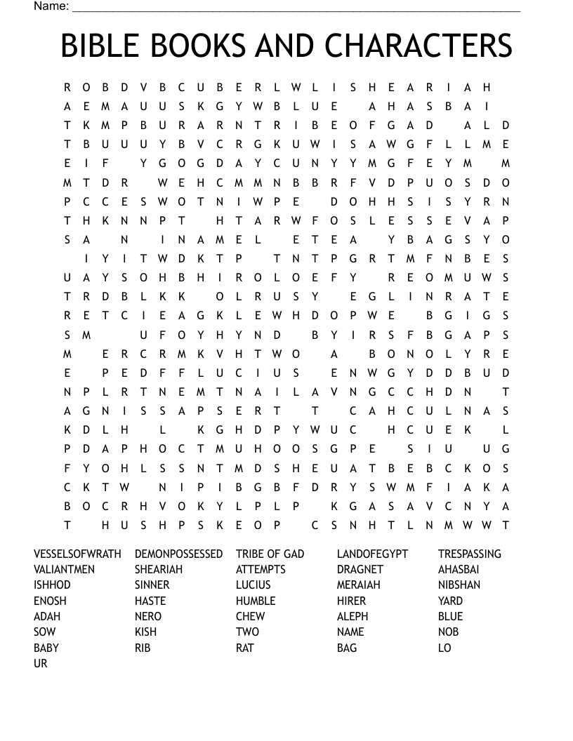 BIBLE BOOKS AND CHARACTERS Word Search - WordMint