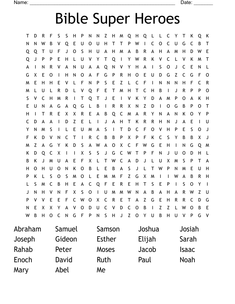 Bible Super Heroes Word Search - WordMint