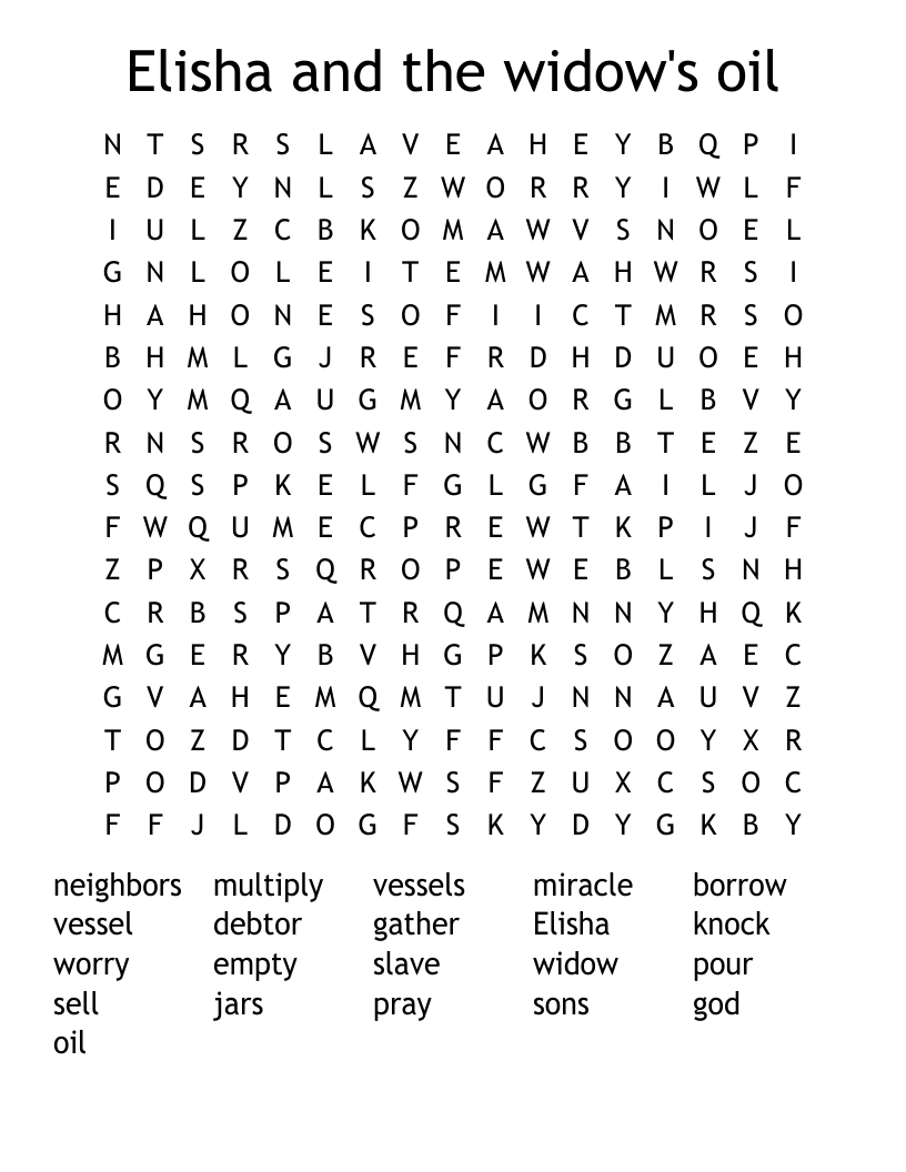 Elisha and the widow's oil Word Search