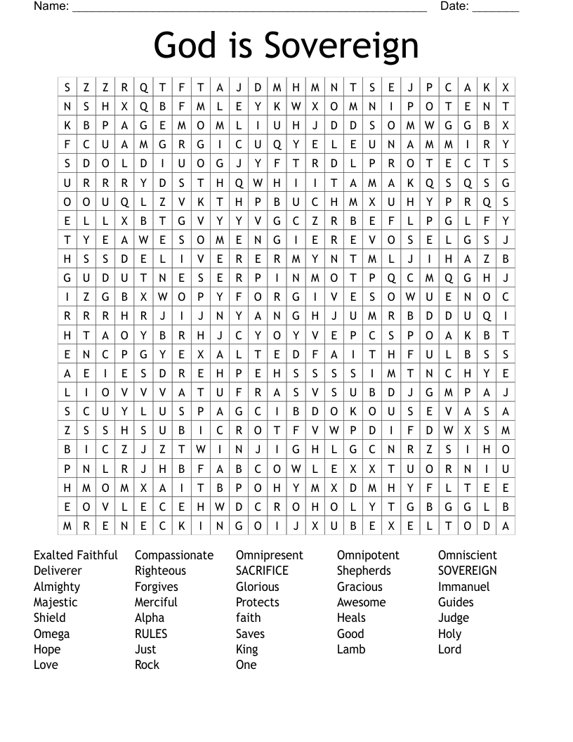 God is Sovereign Word Search - WordMint