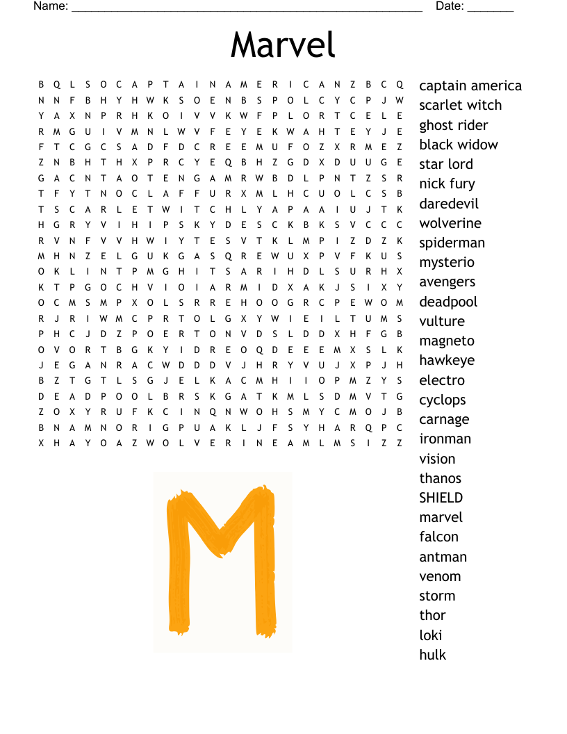 Marvel Word Search