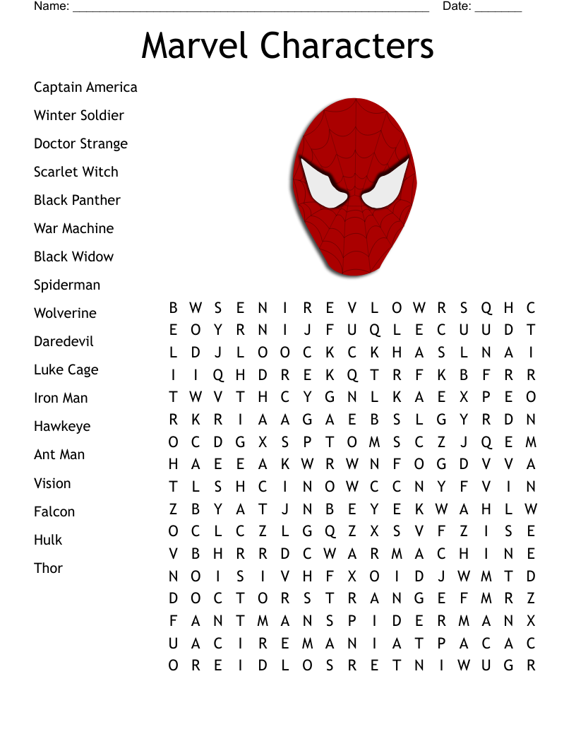 Marvel Characters Word Search