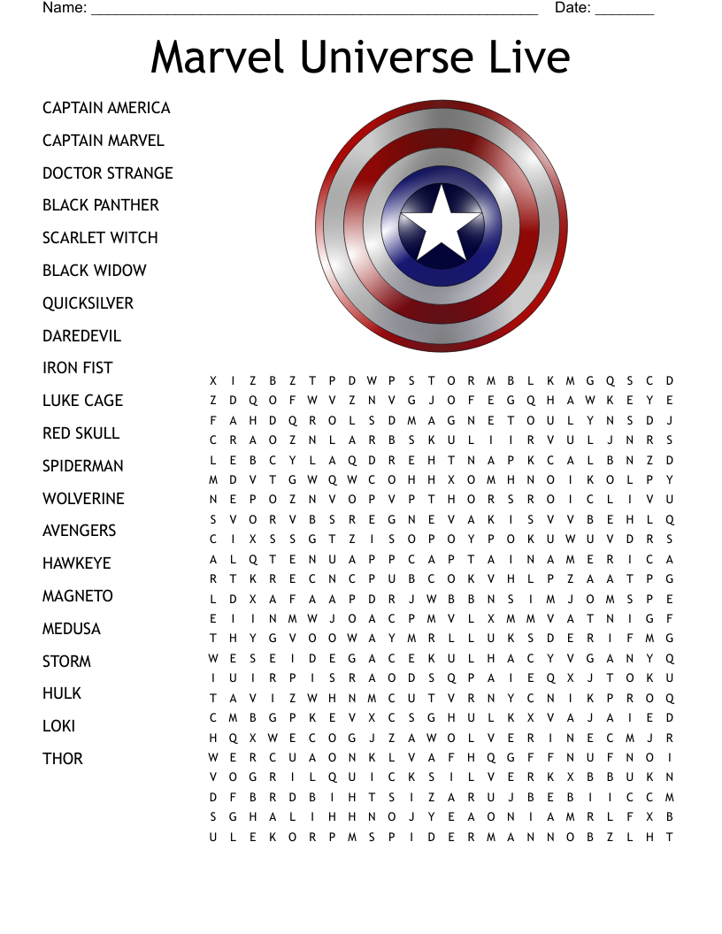 Marvel Universe Live Word Search