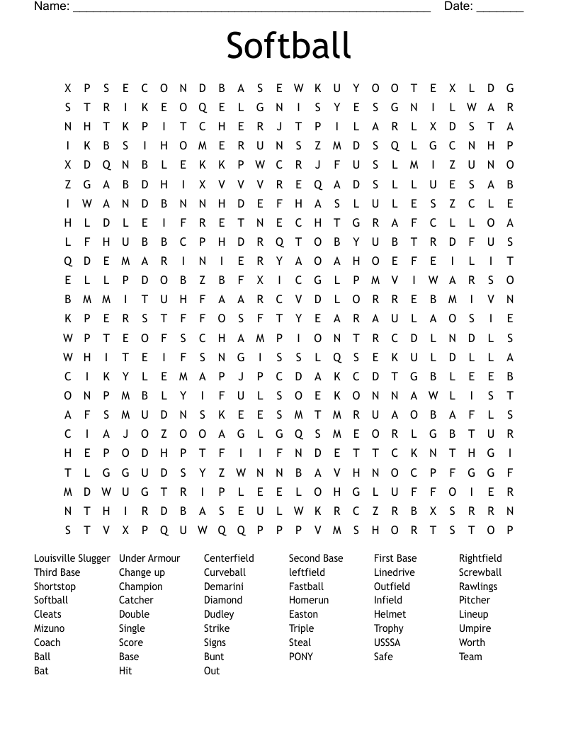 Softball Word Search