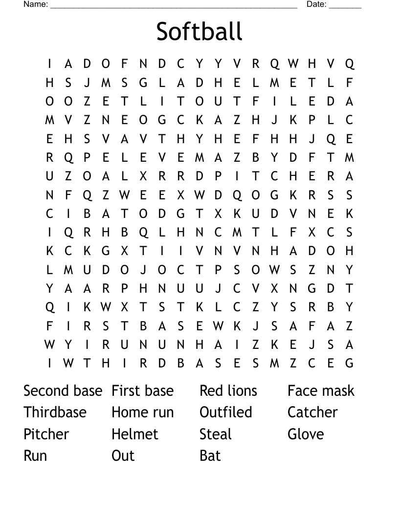 Softball  Word Search