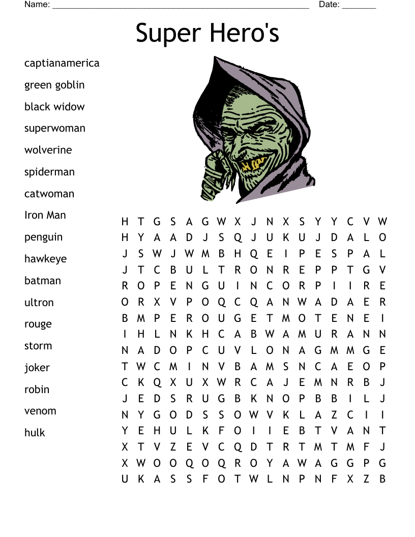 Super Hero's Word Search