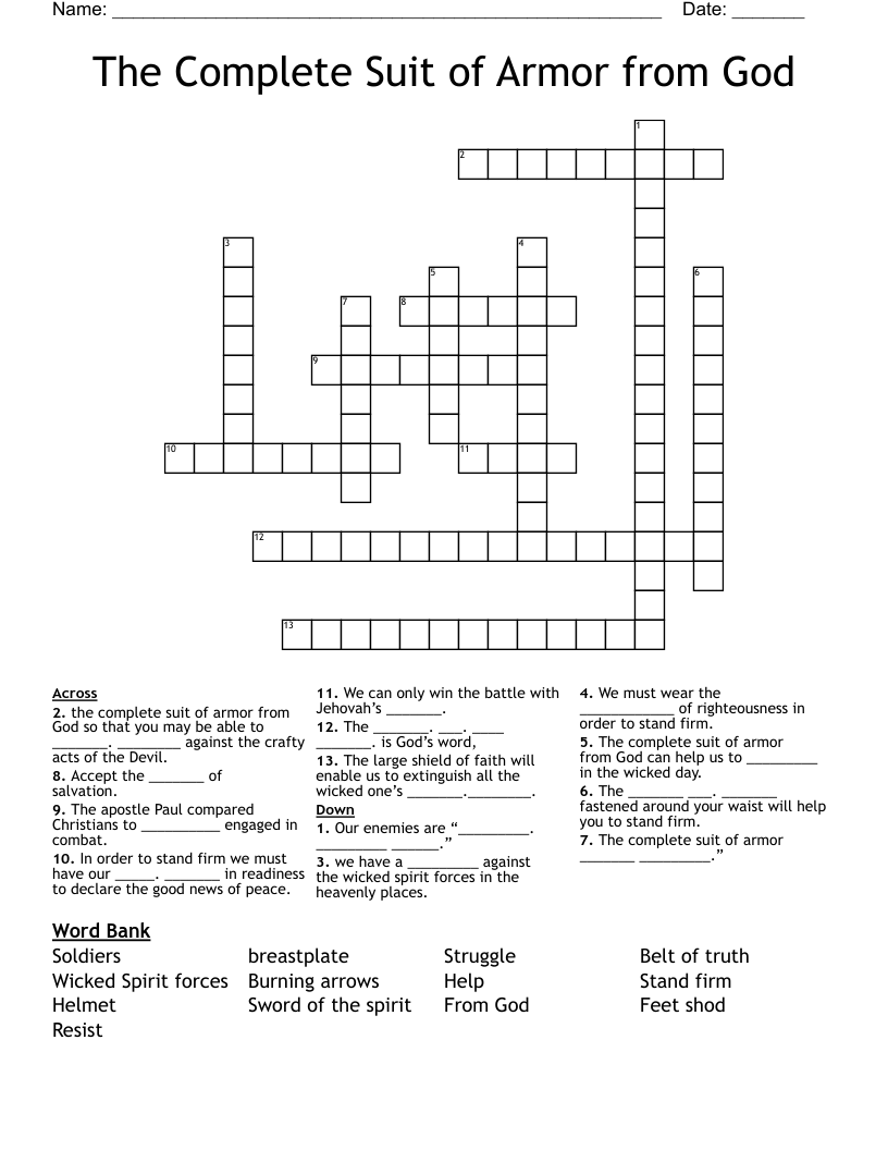 Armor Of God Crossword Puzzle