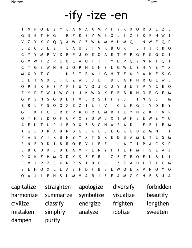 -ify -ize -en Word Search