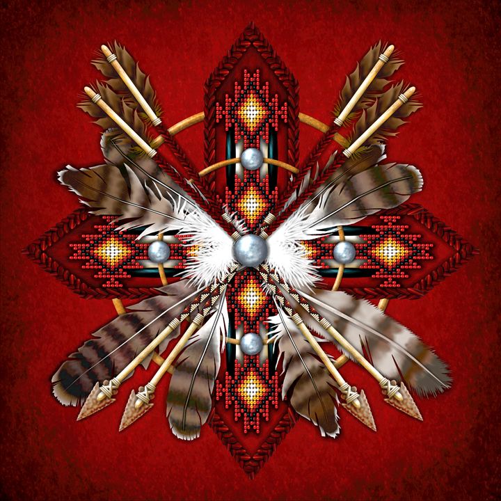 Native American Red Medicine Wheel - Naumaddic Arts