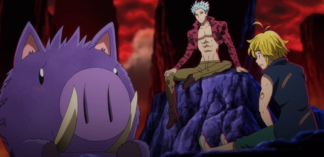 Wild, Ban and Meliodas gathered around in Purgatory