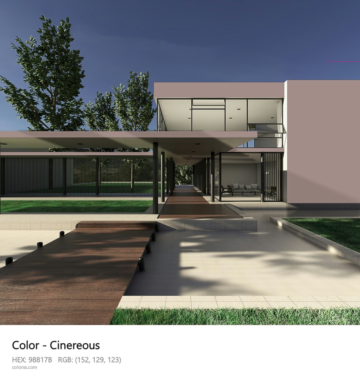 Cinereous Color exterior design modern house with walkway