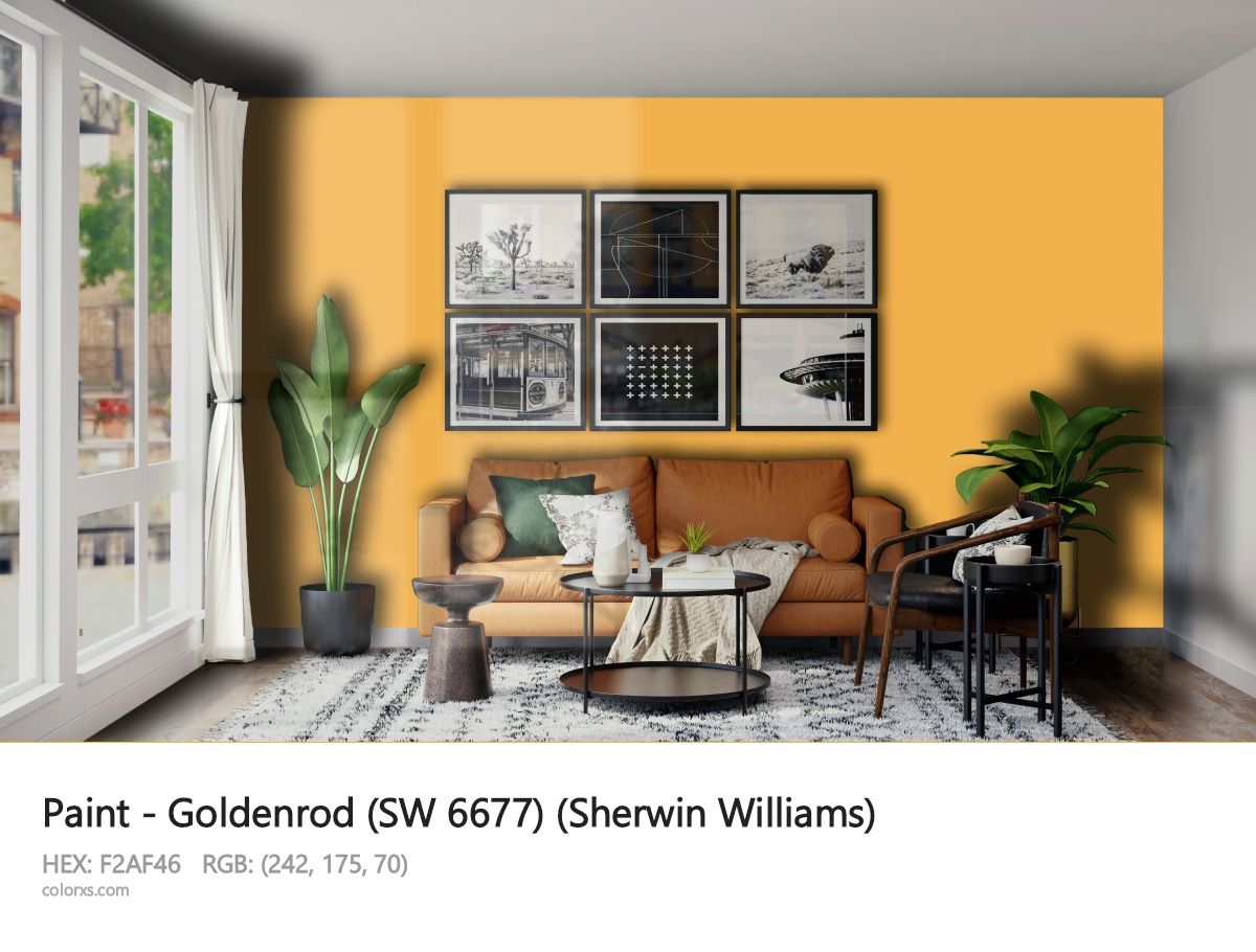 Sherwin Williams Goldenrod (SW 6677) Paint modern minimalist living room interior