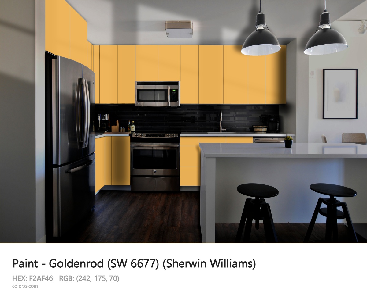 Sherwin Williams Goldenrod (SW 6677) Paint modular kitchen design