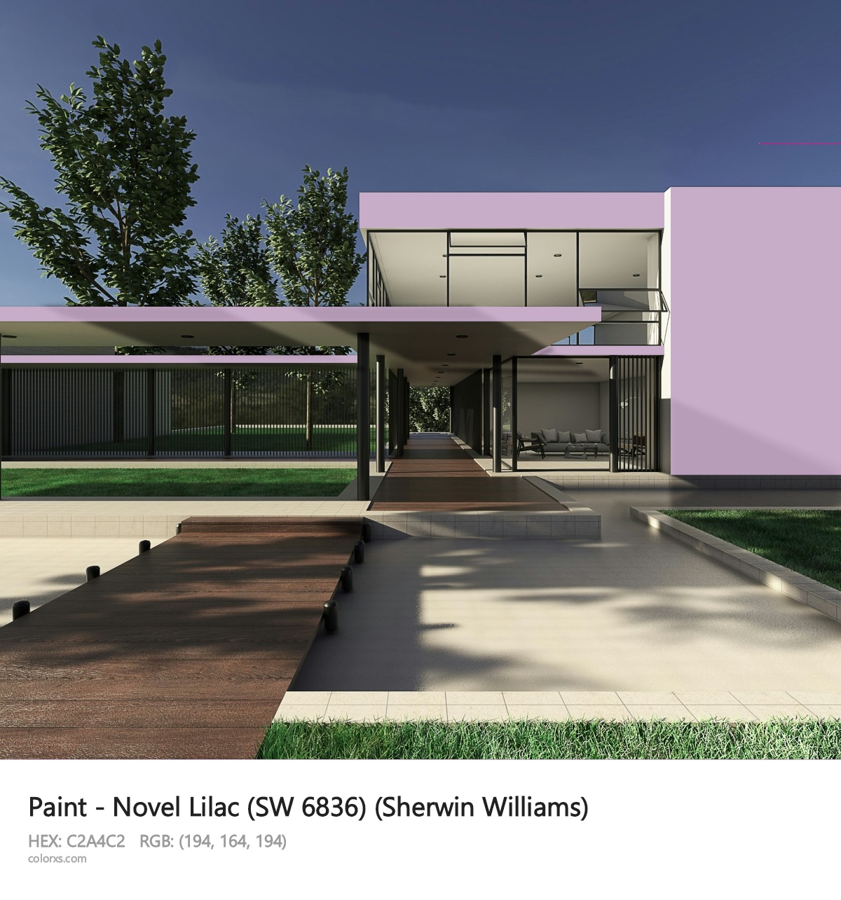 Sherwin Williams Novel Lilac (SW 6836) Paint exterior design modern house with walkway