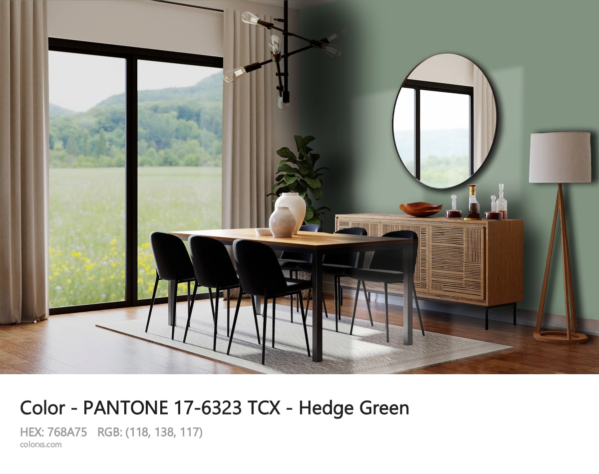 PANTONE 17-6323 TCX - Hedge Green CMS dining room design