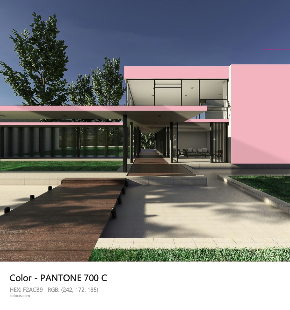 PANTONE 700 C CMS exterior design modern house with walkway