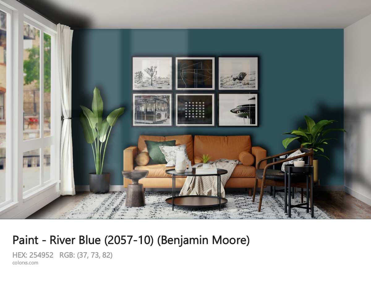 Benjamin Moore River Blue (2057-10) Paint modern minimalist living room interior