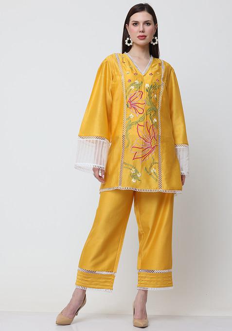 Yellow Floral Escape Embroidered Chanderi Kurta Set