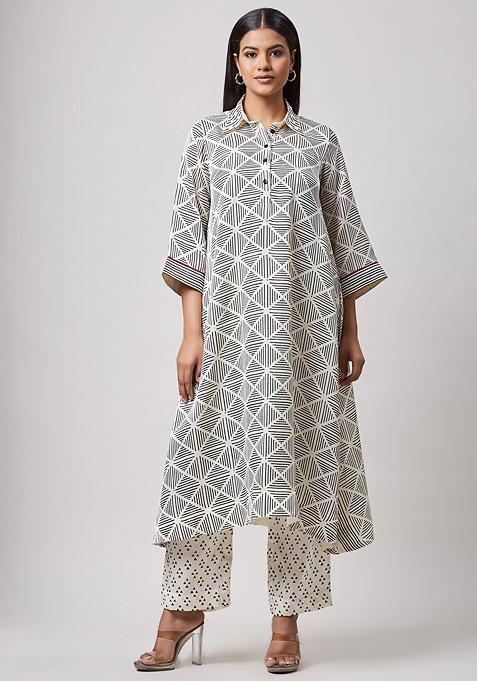 Ivory Hand Block Printed Kaftan Set