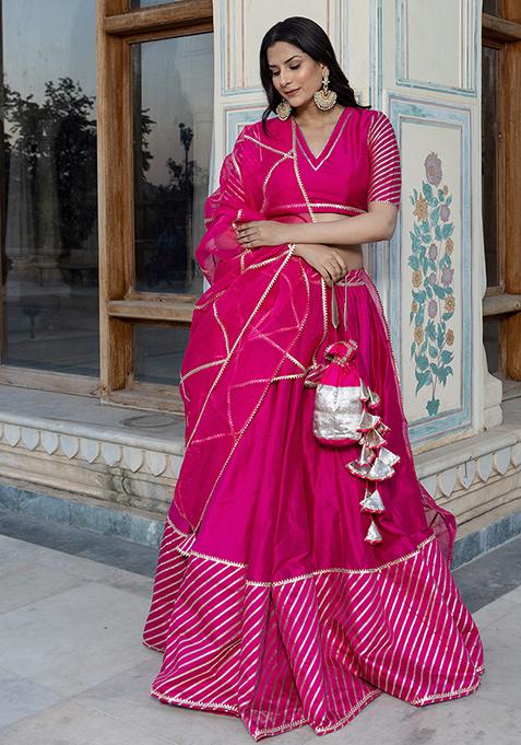 Pink Printed Cotton Silk Mimosa Lehenga Set