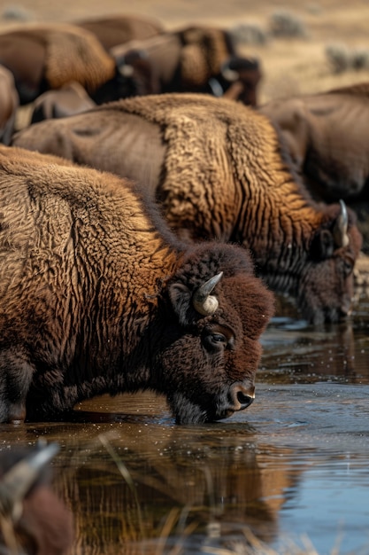 Foto grátis bison na natureza num dia ensolarado