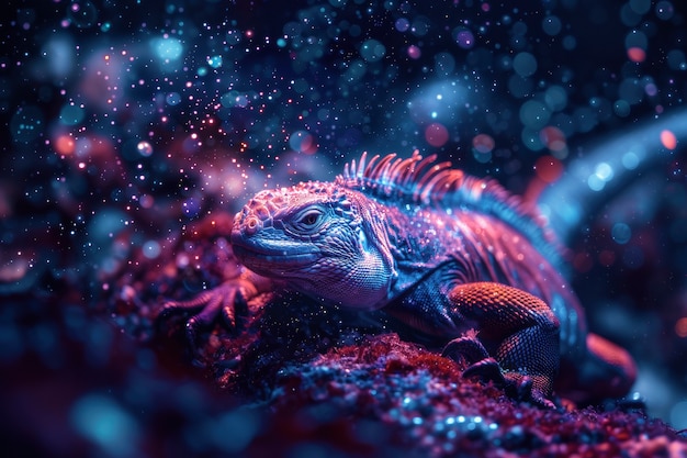 Foto grátis iguana em luzes de néon