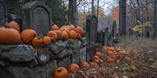 Foto grátis paisagem de halloween com abóbora e estilo escuro