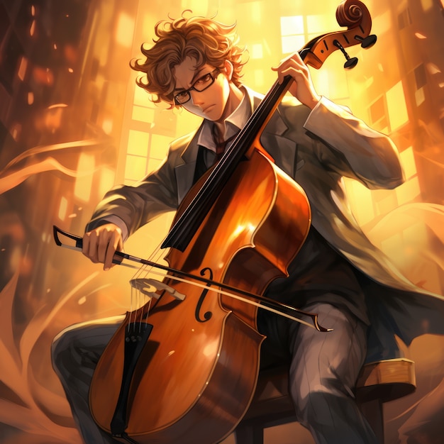 Foto grátis personagem de anime tocando violoncelo