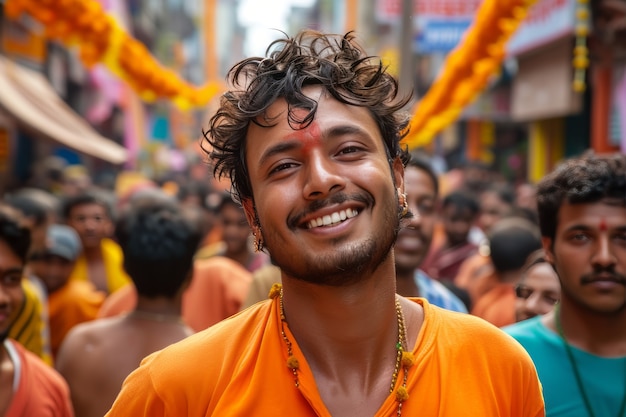 Foto grátis pessoas realistas a celebrar o gudi padwa.